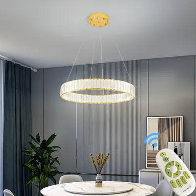 Produktbild von Eurotondisplay LED Pendelleuchte 3015-600 große Kristall klar mit Fernbedienung Lichtfarbe warmweiß,neutralweiß bis kaltweiß stufenlos einstellbar dimmbar vergoldete Metallrahmen Höhe verstellbar 120cm