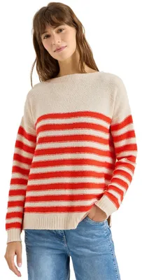 Produktbild von Cecil Gestreifter Bouclé Pullover Pearl beige L