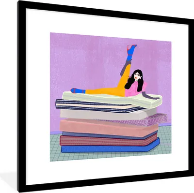 Produktbild von MuchoWow® Gerahmtes Poster Frau - Vintage - Pastell 40x40 cm - Poster mit Schwarzem Bilderrahmen Wandposter Rahmen Foto Bilder - Poster - Plakat im Rahmen