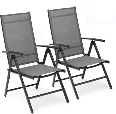 Produktbild von Famanu Faltbare Terrassenstühle - Set von 2 - Aluminium - Verstellbare Rückenlehne - Grau