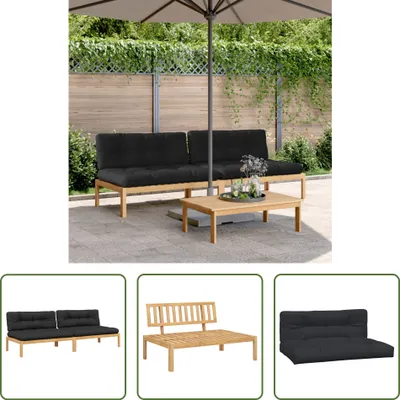 Produktbild von The Living Store Garten-Mittelsofas aus Paletten 2 Stk. mit Kissen Akazienholz