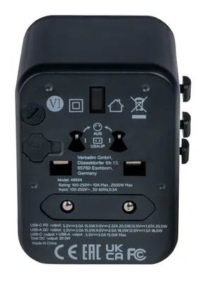 Produktbild von Universal-Reiseadapter UTA-02 (schwarz, 1x USB-A, 1x USB-C)