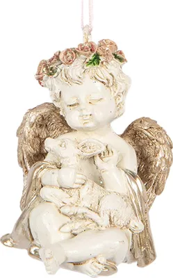 Image de Clayre & Eef Pendentif de Noël Ange 5x4x6 cm Beige Plastique