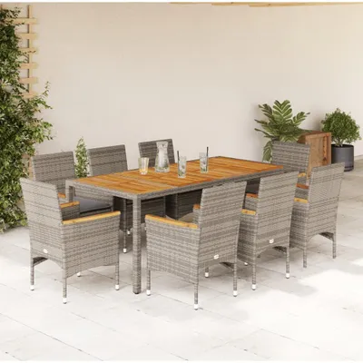 Obrázek produktu pro Maison Exclusive - 9dílný zahradní jídelní set s poduškami šedý polyratan a akácie