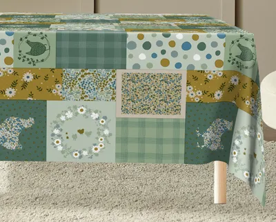 Produktbild von PVC Tischdecke HENRIETTE Henne Huhn grün Patchwork kariert Wachstuch · Eckig · Breite & Länge wählbar · abwaschbar, Größe:140 x 2500 cm