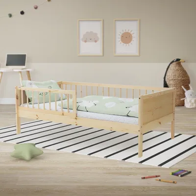 Produktbild von ML-Design Kinderbett mit Lattenrost und Rausfallschutz, 80x160 cm, Natur, Massivholz Einzelbett für Kinder, Jungen & Mädchen
