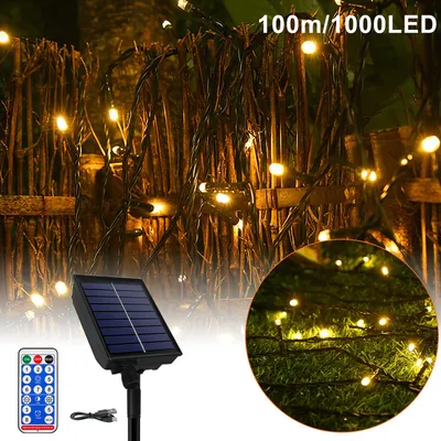 Obrázek produktu pro XINZI Solar Fairy Lights 100m 1000 LED - teplá bílá, 13 režimů a časovač, pro zahradu, balkon, terasu, dvůr, dům, párty, svatbu, Velikonoce, Halloween
