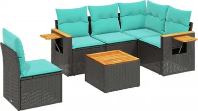 Produktbild von vidaXL 6-tlg. Garten-Sofagarnitur mit Kissen Schwarz Poly Rattan