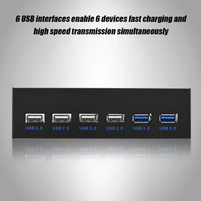 Produktbild von 9Pin 19Pin auf 2x USB 3.0 + 4x USB 2.0 6-Port Metall Frontpanel USB Hub