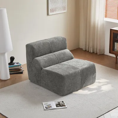 Produktbild von MODFU Modernes Relaxsessel,Posterstuhl mit hochdichtem Schaumstoff,Loungesofa aus Samt,Liegestuhl für Wohnzimmer,Hellgrau