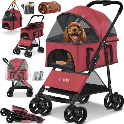 Produktbild von LOVPET® Hundewagen 2in1 Hundebuggy Hundebox faltbar bis 20kg, inkl. Netzfenster & Regenschutz