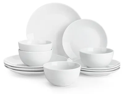 Image de Service combiné 12 pièces, service de table en porcelaine, set de vaisselle avec assiettes plates, assiettes à dessert et bols pour 4 personnes