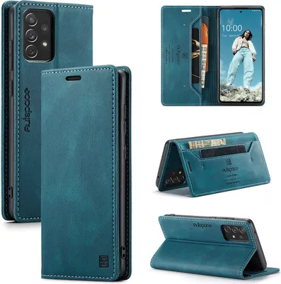 Image de Étui Samsung Galaxy A72 5G, étui rétro en cuir PU, support et étui de protection pour Samsung Galaxy A72 5G Bleu