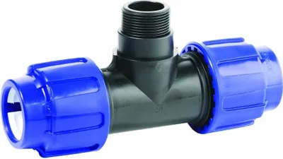 Produktbild von PP PE Rohr Verschraubung T-Stück 20 x 1/2" AG x 20