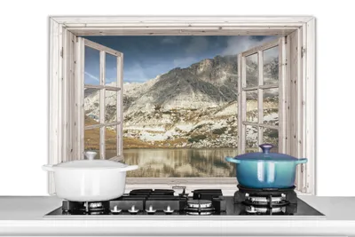 Obrázek produktu pro KitchenYeah® Splashback kitchen - Kuchyňský splashback - Ochrana stěny sporáku a dřezu - Pohled - Voda - Hory 100x65 - Alu-Dibond (alternativa ke skleněnému splashbacku) - Tepelně odolný - Splashbacky na sporák