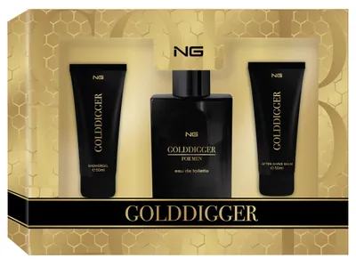 Obrázok produktu pre NG PERFUMES NG Darčeková sada pre mužov, toaletná voda, sprchový gel a balzám po holení, Golddiger men