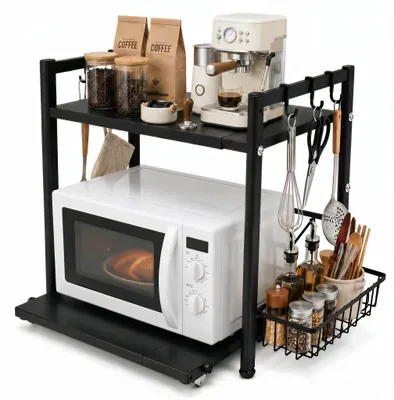 Imagen del producto de Soporte ajustable para microondas con estante extensible y ganchos