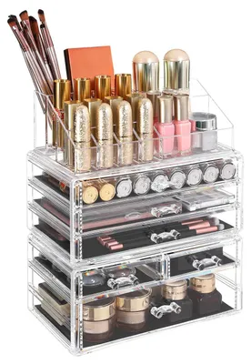 Produktbild von Make-up-Organizer, Kosmetik-Organizer mit 6 Schubladen und 15 Fächern in verschiedenen Größen, transparent JKA009TP