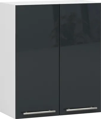 Produktbild von Hängender Küchenschrank: zwei Türen, zwei Einlegeböden, Farbe: weiß | glänzendes Graphit, Möbelmaße: B: 60 cm, H: 72 cm, T: 30 cm