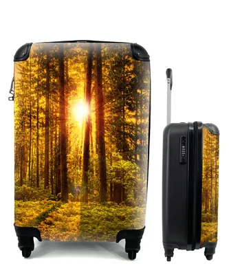 Produktbild von MuchoWow® Koffer Handgepäck Trolley Rollkoffer Kleine Reisekoffer mit 4 Rollen - Wald - Sonne - Bäume - Natur - Sonnenuntergang - Cabin Size < 55x40x23 cm & 55x40x20 cm - Fotokoffer - Kabinenkoffer - Boardgepäck - Reise-Box - Reisekoffer - Reisegepäck - Koffer mit Bild - Trolley für Kinder