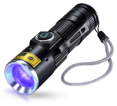 Immagine prodotto di Torcia UV da 365nm, luce nera, ricaricabile tramite USB, lampada ultravioletta LED, mini