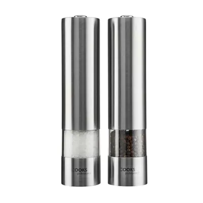 Produktbild von Cooks Professional Elektrisches Salz und Pfeffermühlen-Set | Automatische, Batteriebetriebene Mühlen mit Einstellbarem Mahlwerk | Silber