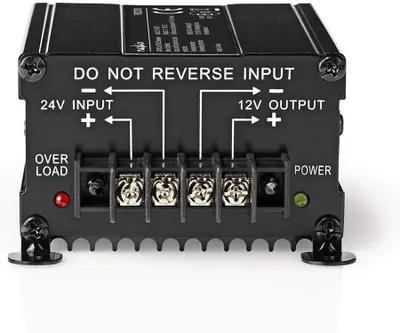 Produktbild von Spannungswandler – Fahrzeugbetrieb – 24 V DC – 12 V DC – 120 W – Schraubklemmen – Mit Sicherung – Schwarz