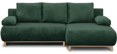 Image de Canapé d'angle droite convertible - 3 places - MIKA - Tissu velours côtelé vert foncé - Coffre de rangement - 192 x 84 x 93