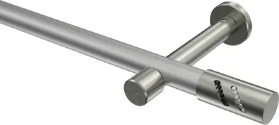 Produktbild von Interdeco Gardinenstange / Vorhangstange Silbergrau / Edelstahl-Optik, Typ Prestige Zoena (Glitzerzylinder) ohne Ringe, 20 mm Ø 1-läufig, 260 cm