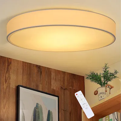 Produktbild von ZMH Deckenleuchte LED Deckenleuchte Wohnzimmer dimmbar mit Fernbedienung Weiße Stoff Schlafzimmerlampe Runde Lampe mit Stoffschirm Schlafzimmer Modern