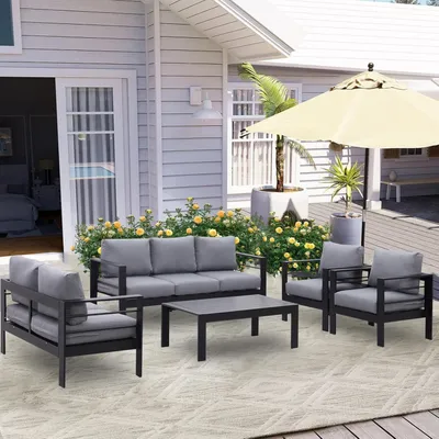 Produktbild von Gartenmöbel Set Lounge Set neumodisches Gartenmöbelset für 6-7 Personen, Rahmen aus Aluminium wetterfeste Sofagarnitur Indoor Outdoor schwarz