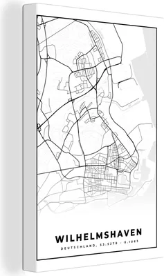 Obrázek produktu pro OneMillionCanvasses® - Obrazy na plátně - 90x140 cm, Wilhemshaven - Mapa - Mapa města, nástěnná dekorace - Fotka na plátně - Obraz na dřevěném rámu - Nástěnná dekorace - Ložnice