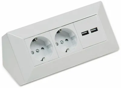 Produktbild von ChiliTec 2-fach Steckdosenblock + 2x USB, weiß 250V/ 16A, Aufbaumontage