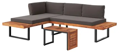 Produktbild von home24 Loungeset - 3-teilig - Akazie Massiv / Polyester