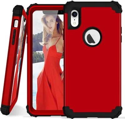 Image de coque iPhone XR, 3 en 1 Hybrid Rigid PC TPU Silicone, Shockproof Protective Case pour iPhone XR Rouge