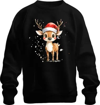 Produktbild von Weihnachtsrentier Aquarell Santa Hut Kinder Geschenk Niedlich Uni Sweatshirt Pullover, Schwarz, 3XL