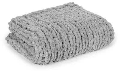 Produktbild von Handgestrickte Chenille Kuscheldecke - Grau