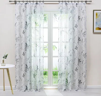 Produktbild von Vorhang mit Kräuselband, Voile Gardine (1 St), halbtransparent Gardinen mit verschiedenen Blattmustern, Schlafzimmer Wohnzimmer HxB 175 x 140cm