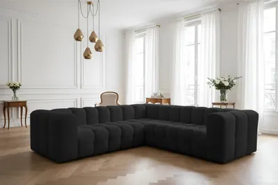 Produktbild von Ecksofa Designersofa SOLVIE XS in Stoff Tiffani Schwarz Seite Universal