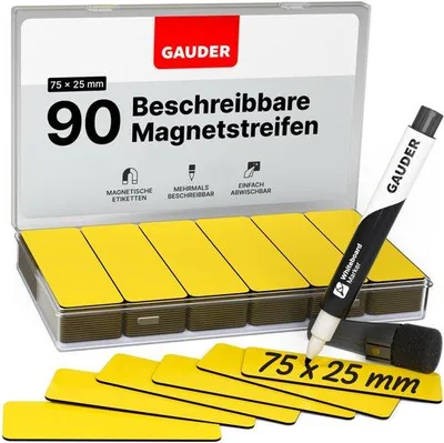 Obrázek produktu pro Magnetické štítky, opakovaně použitelné magnetické tabule pro bílé tabule, školy a kuchyně, 90 kusů, 75 x 25 mm