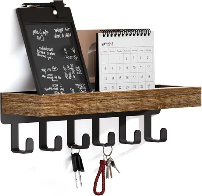 Produktbild von Schlš¹sselbrett mit Holztablett und 6 Haken - Multifunktionales Schlš¹sselhalter/Schlš¹sselboard, Schlš¹sselbrett mit Ablage fš¹r Flur, Schlafzimmer & Kš¹che, H?ngen Kš¹chenbesteck