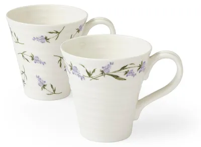 2er-Set Porzellan-Kaffeetassen, Lavendeldesign, 340 ml, spülmaschinenfest