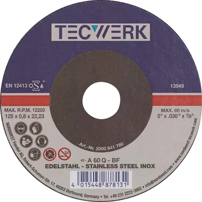 Produktbild von Tecwerk Trennscheibe D125x0,8mm gekröpft INOX Bohrung 22,23 mm  - 25 Stk.