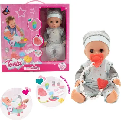 Obrázek produktu pro Panenka Tosia s vanou v šedomodrém oblečení