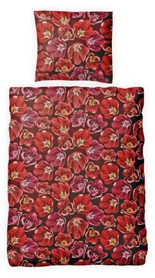 Produktbild von JACK Biber Bettwäsche 2 tlg. 135x200cm Blume Rot Pink Blumenmeer Reißverschluss