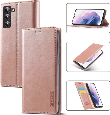 Obrázek produktu pro Galaxy S22 5G Kožené pouzdro s funkcí stojánku a držákem karet, peněženkový design pouzdro pro Samsung Galaxy S22 5G Růžový