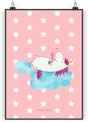 Produktbild von Mr. & Mrs. Panda Bild Einhorn Verliebt DIN A5 - Rot Pastell - Geschenk, Kunstdruck, Unicorn, Einhörner, Freundin, Liebe, Poster, drucke, Wandbild, wanddeko