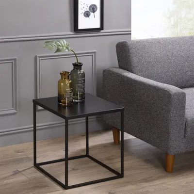 Produktbild von Beistelltisch Sofatisch HILAR 40 x 40 cm, Couchtisch Ablagetisch mit Tischplatte aus Metall schwarz lackiert