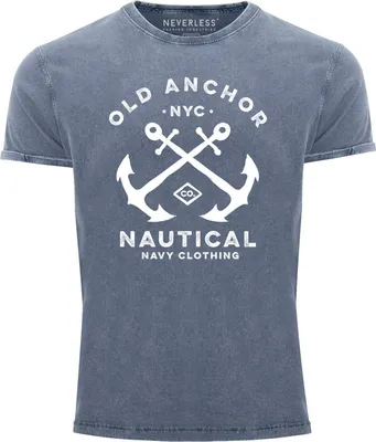 Produktbild von Herren Vintage Shirt gekreuzte Anker Old Anchor Nautical Used Look Neverless® blau XXL