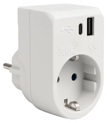 Schuko-Adapter 1 Steckdose + USB-A/C, 16 A, 250 V~, 15 W